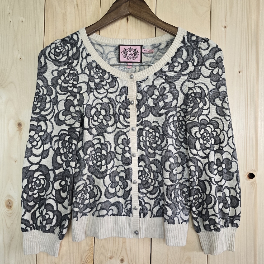 Juicy Couture Flower Button Cardigan Wool Cashmere Sweater Womens Small